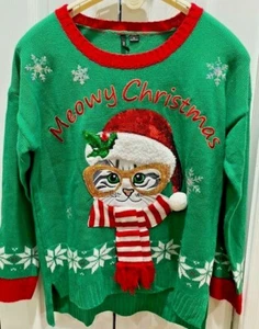 New Directions Ugly Cute Christmas Sweater - Meowy Christmas Kitty - Petite L - Bild 1 von 5