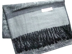 NEW Pashmina Winter Scarf Scarves Silk Gray Black Floral Paisley Shawl Wrap Warm - Picture 1 of 5