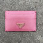 Prada Pink Saffiano Leather Card Holder Triangle Logo Wallet