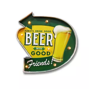 Metal LED Sign Vintage Plaques Bar Shop Cafe Club Retro Tin Battery Wall Decor - Picture 1 of 26