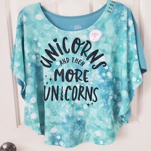 NWOT Justice For Girls Shirt Size 14/16 teal aqua unicorns black glitter TOP tee - Picture 1 of 6
