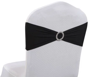 100 Spandex Stretch Chair Cover Sashes Bows for Wedding Party (Black)~FREE SHIP - Picture 1 of 5