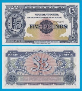 British Armed Forces 5 Pounds P M23 UNC 1948 1958 2nd Series England UK Military - Picture 1 of 1