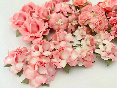 Special Pack 60 Mixed Size Shape Mulberry Paper Flower Roses Crafts Coral-B   • 15.28€