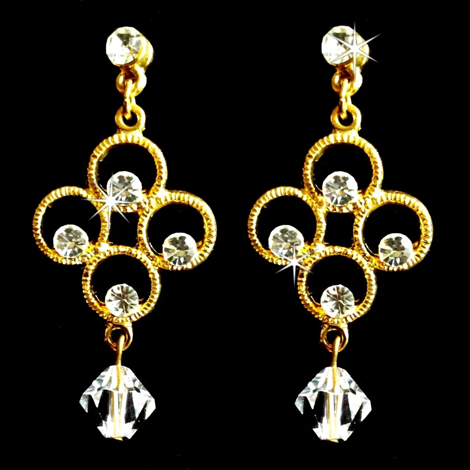 Pendientes de Botón Estrás Bollywood Joya Danza Del Vientre Orient Oro - Imagen 1 de 1