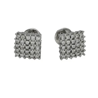 Ladies 18ct White Gold Diamond Princess Cut Stud Earrings - Image 1 of 4