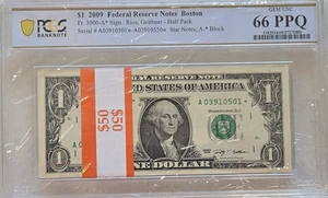 2009 Half Pack of 50 $1 Star Notes Uncirculated Sequential Boston 66 PPQ Gem UNC - Picture 1 of 2