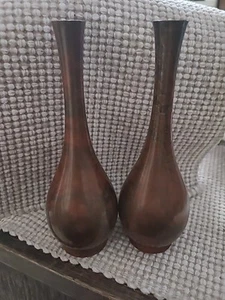 Vintage Japanese Mottled Bronze Bud Vase Patinated Metal Slender Vessel  - Picture 1 of 6