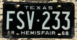 Alte 68 TX. Hot Rod Muscle Car Oldtimer 1968 Texas Hemisfair Nummernschild FSV *233 - Bild 1 von 1
