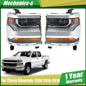 Front Headlights Assembly For Chevy Silverado 1500 16-2018 LH+RH Pair Clear Lens - Picture 1 of 12