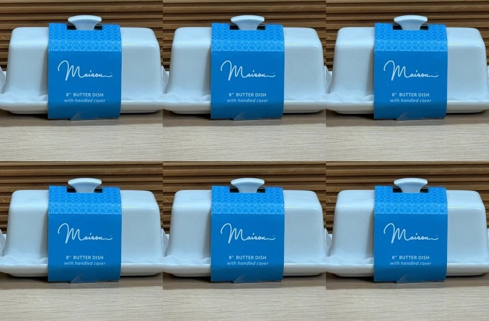 6 Lot of Maison Home Essentials Half Pound Butter Dish 8" L x 3.5" H X 4" W - Image 1 of 4