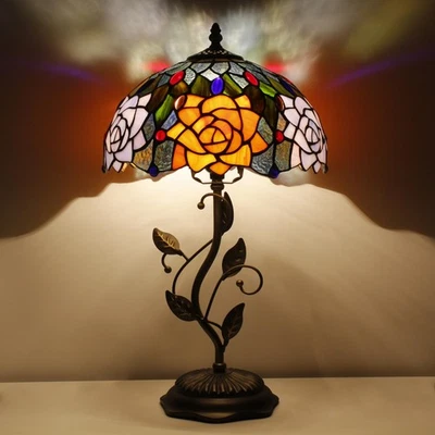 Lámpara de mesa Tiffany vitral naranja rosa estilo flor escritorio lectura L... Foto 1 de 4