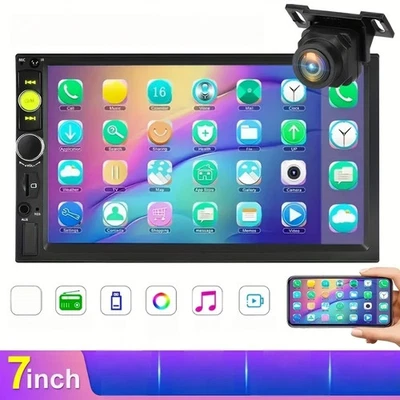 7" 2DIN Car Stereo Radio Carplay Touch Screen BT FM USB AUX MP5 Player + Camera~ - Image 1 of 4