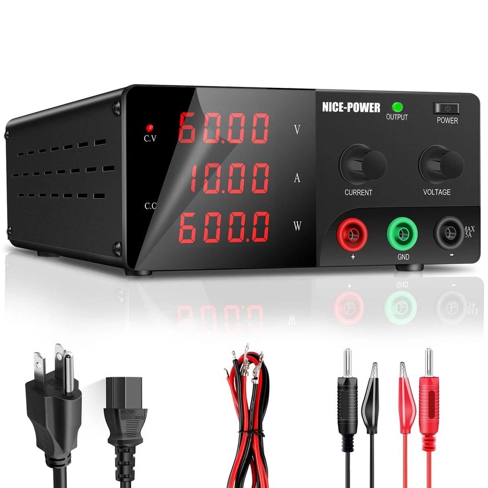 Fuente de Alimentación DC Variable, 60V 10A 600W Fuente de Alimentación de Banco de Alta Potencia con Enc... Foto 1 de 4