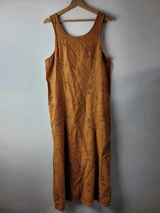 Outfit JPR Women Size S Brown Floral 100% Linen Long Dress Lagenlook Artist - Picture 1 of 12