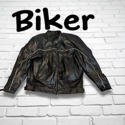 Chaqueta de cuero negra para motocicleta cremalleras forradas aislante 3 m grunge motociclista gótico 4x Foto 1 de 4