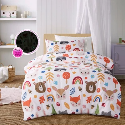 Rainbow Forest Glow in the Dark Quilt Cover Set or Square Cushion by Happy Kids - Image 1 of 3