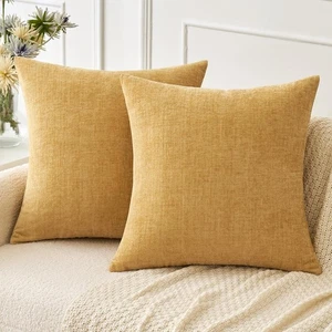 MIULEE Pack of 2 Couch Throw Pillow Covers 18x18 Inch Soft Gold Chenille - Picture 1 of 7