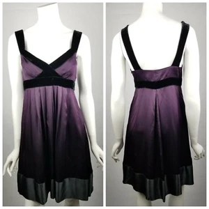 Banana Republic Dress Petites Size 4P Purple w/ Black Velvet Trim Empire Waist - Picture 1 of 8