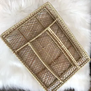 VTG Wicker Rattan Silverware Tray Divided Basket Organizer Jungalow Boho Home - Picture 1 of 3