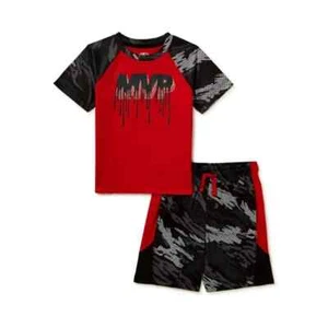 2 piezas ATLETIC WORKS Niños 12 MESES Activos Camiseta y Pantalones Cortos Set MVP Baloncesto - Imagen 1 de 3