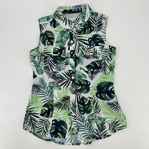 Reel Legends Sleeveless Shirt Women’s Size S Vented Button Front Tropical Floral