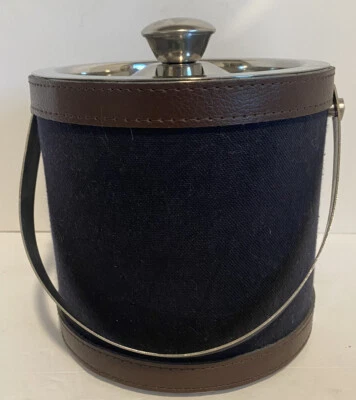 Cubo de hielo de acero inoxidable de lona y cuero - Bar de bebidas de hielo - Negro marrón Foto 1 de 4
