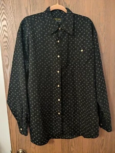 Bogari Designed In Italy Large Button Up Dark Navy With Squares Collared - Picture 1 of 5