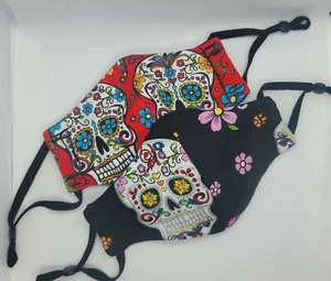 2 Pack - Dia de Los Muertos Themed Kids size handmade facemasks - Picture 1 of 4