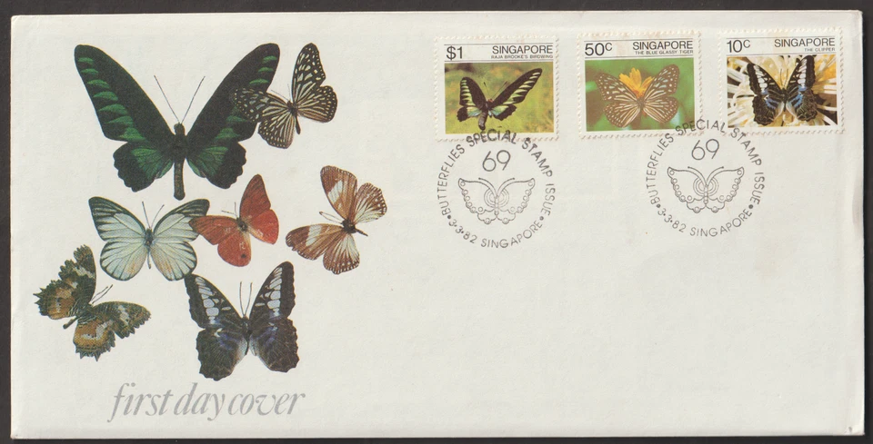 (SF94)MALAYSIA SINGAPORE 1982 BUTTERFLIES SET 3V ON FDC. - Image 1 of 1