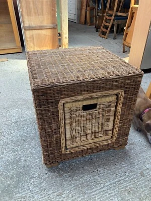 Brown Wicker Rattan Square Cube Coffee Table with Drawer Storage 56 x 56 cm - Image 1 of 4