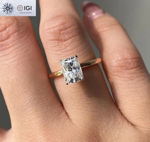 IGI 3 CT Radiant Cut Lab Grown Diamond Engagement Ring Solid 14K Multi Tone Gold - Picture 1 of 12