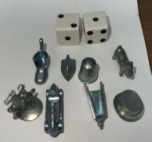 8 Monopoly Playing Pieces Dog Shoe Iron Wheelbarrow Thimble Car Hat Jockey Dice - Picture 1 of 4