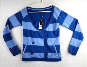 DC Shoes Blue Striped Button Front Womens Regatta Jersey Sweater Size Medium New - Picture 1 of 9