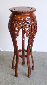 STUNNING HAND CARVED TEAK ROUND TOP PLANT STAND LEAVE TOP SHAPE & STUNNING LEGS