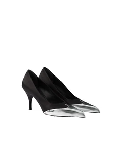 PRADA $1250 Black Satin/Leather 85mm Pumps New And Authentic - Picture 1 of 3