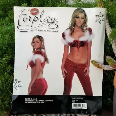 Sexy Christmas Santa Helper Ms.Claus Red Velvet Top & Pants Retro Costume S/M - Image 1 of 4
