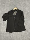 Only Shirt Womens 8 Button Up Black Tunic Roll Tab Viscose 3/4 Sleeve Eu:38 N307