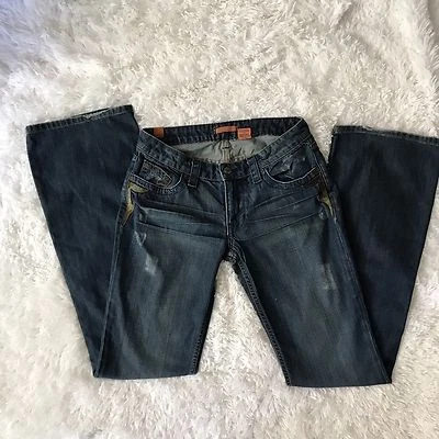 Pantalones de mezclilla de pierna recta Blu Jeanious usados talla 28 lavado medio hechos en EE. UU. Foto 1 de 4