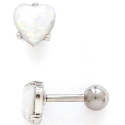 Juego de 2 corazones oreja cartílago/tragus 6 mm blanco opalita calibre 16 1/4" acero Foto 1 de 3