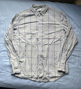Old Navy Mens Slim Fit Gray Plaid Button-Down Shirt XL Long Sleeve Cotton - Picture 1 of 8
