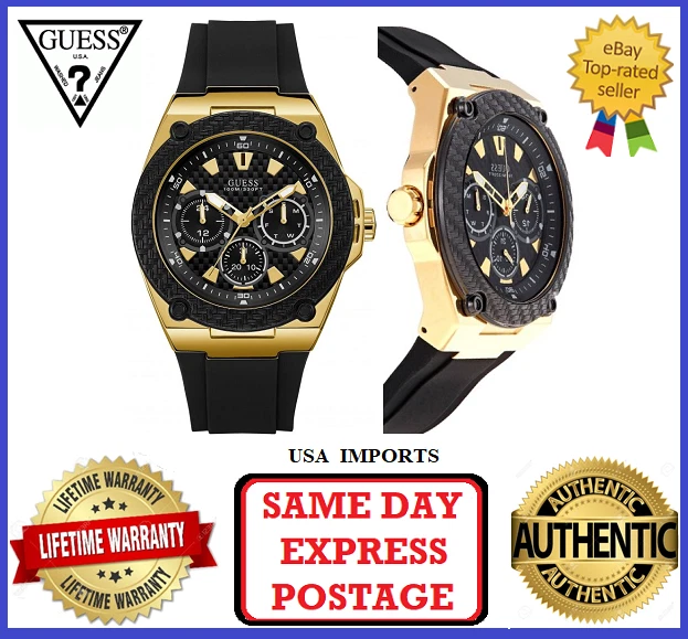 GUESS Men's 45mm Black Plastic Band Steel Case Quartz Analog Watch W1049G5