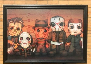 Horror Lineup Freddy Jason Saw Funco 22x34 Massivholz gerahmtes Strukturbild - Bild 1 von 5