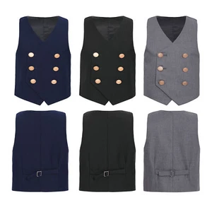 Kids Boys School Uniform Fashion Waistcoat Casual Vest Graduation Daily Wear - Picture 1 of 36