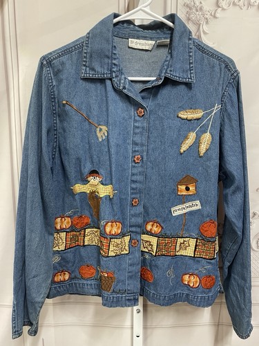 VETEMENTS Dressbarn Vintage Tema Autunno Ricamato Denim Shacket Cotone Taglia Media