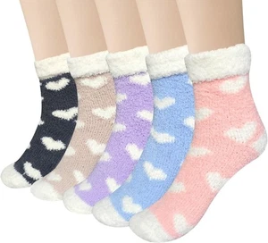5 pares de calcetines difusos para mujer cálidos de invierno acogedores mullidos súper suaves calcetines deportivos - Imagen 1 de 6