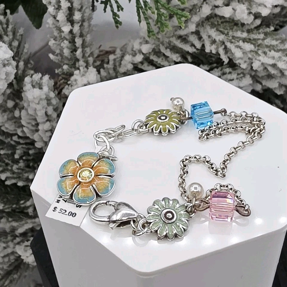 全新带标签 Brighton Orchard Flower Anklet 10 英寸珐琅水晶珠已停产花卉 — 第 1/4 张图片