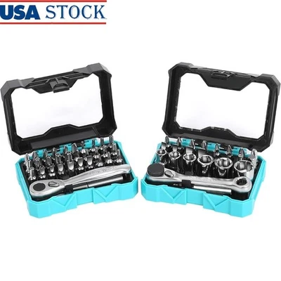 56pcs Mini Ratchet Wrench Set 1/4" Compact Socket Toolkit Tight Spaces New - Image 1 of 4