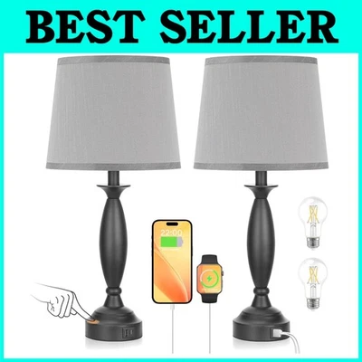 Abajures de mesa elegantes para sala de estar conjunto de 2 - USB-C e USB-A - Imagem 1 de 4