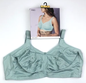 Marks & Spencer Total Support Non Wired Cotton Blend Full Cup Bra 46E Green BNWT - Picture 1 of 3